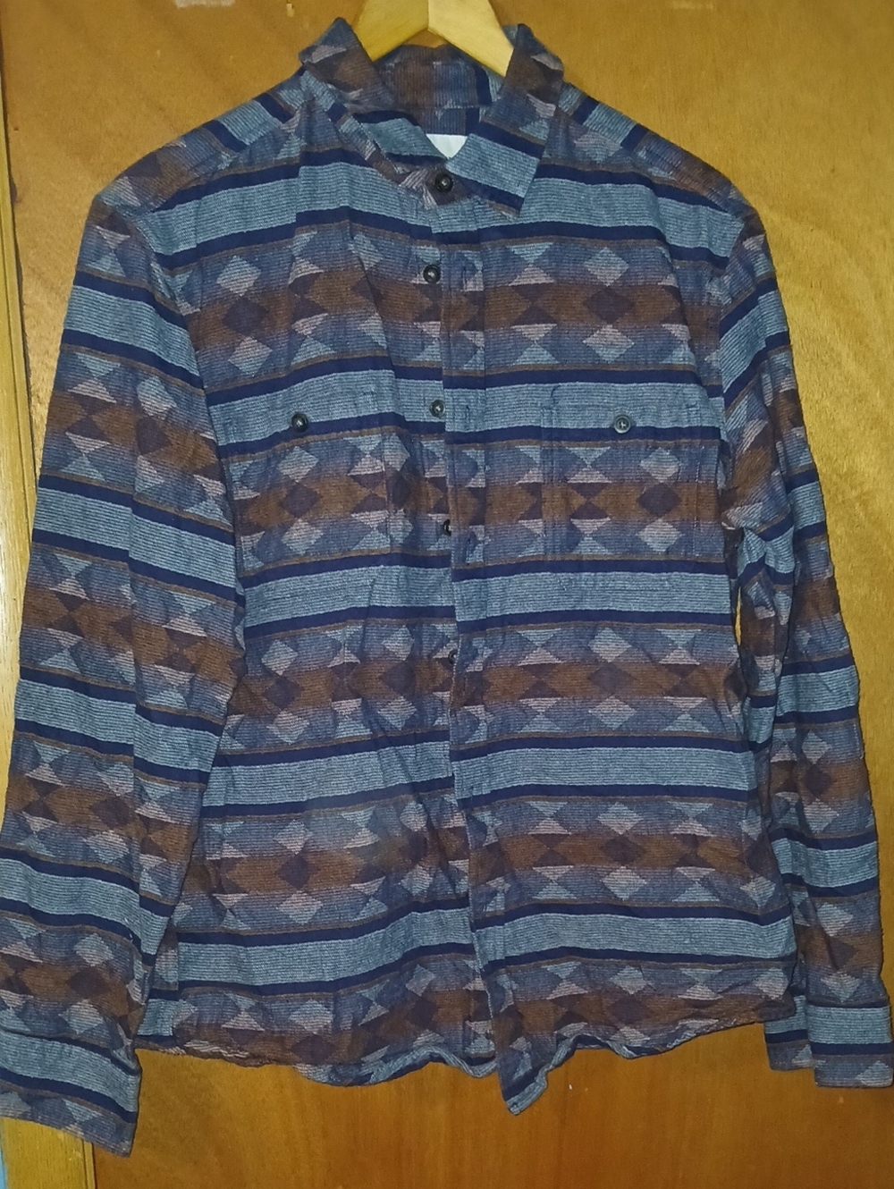 Men's Goodfellow Striped Geometric Button-Up Jacket - Blue & Brown Sz: M